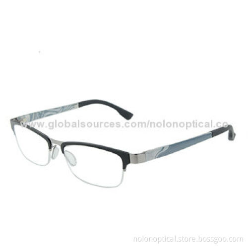 Metal Rim Combined Optical Frame with Grey Colorful Temple